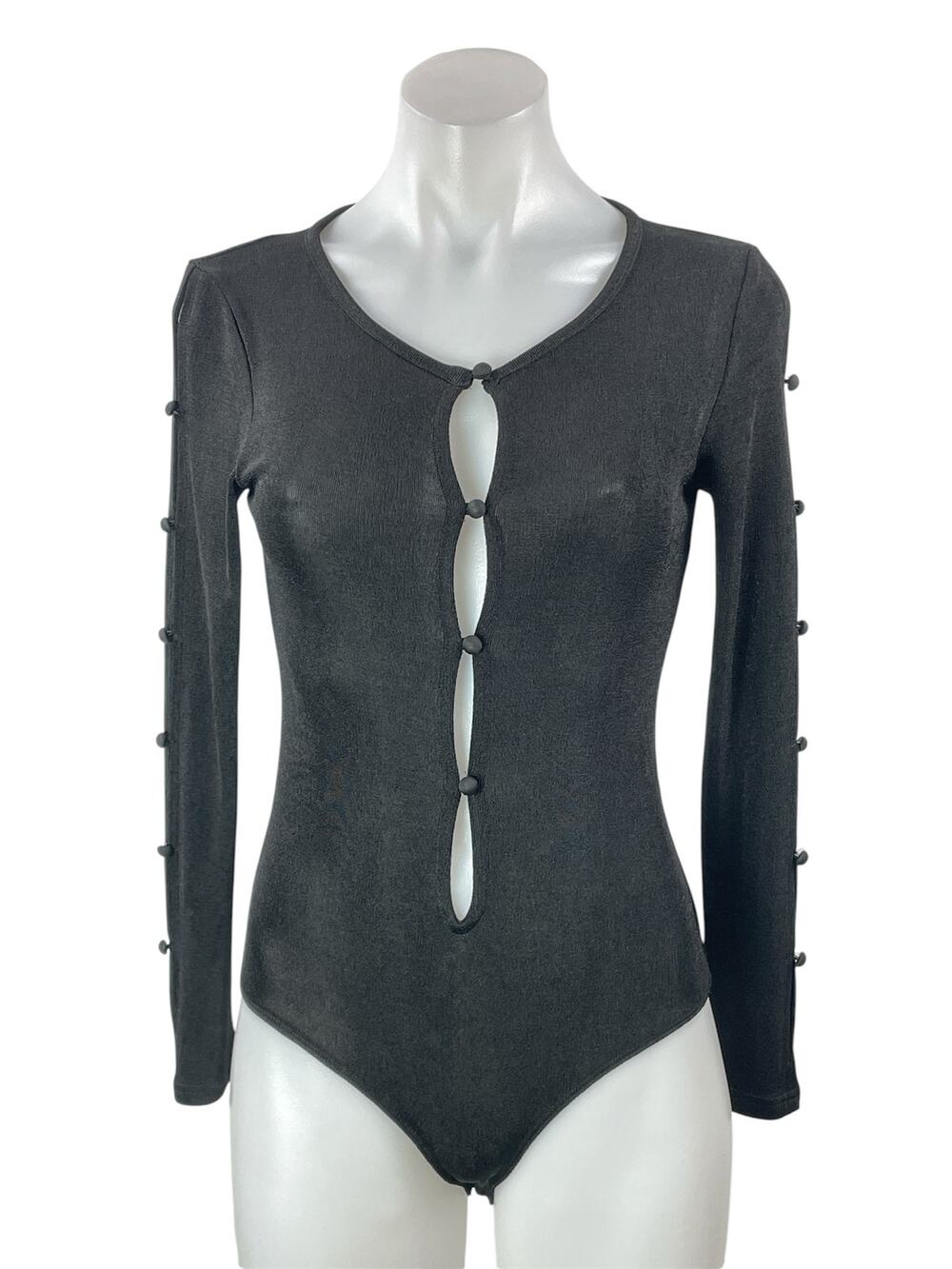 Princess Polly Dark Gray Long Sleeve Button Cutout Scoop Bodysuit Top Size 4
